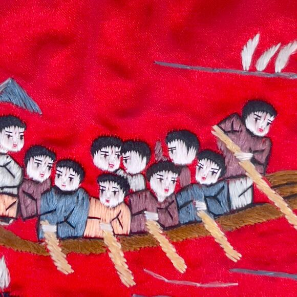 Vintage Chinese Silk Tapestry Embroidered Boats Kids Professionally Matted Frame - Picture 4 of 16